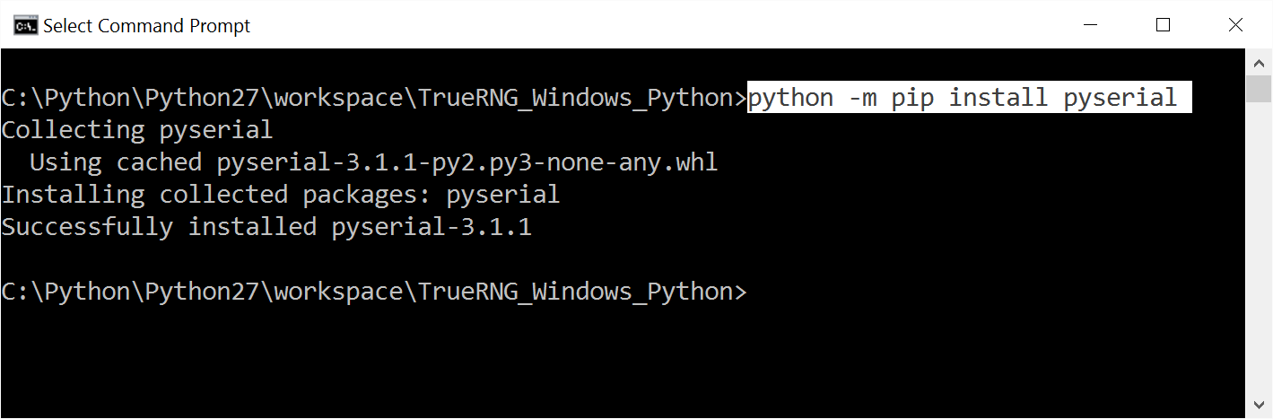 Screenshot of Windows 10 Python pyserial install